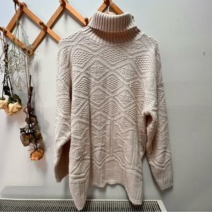 Vintage 100% Cotton Made in USA Knit Cream Turtleneck Sweater - Size XL
